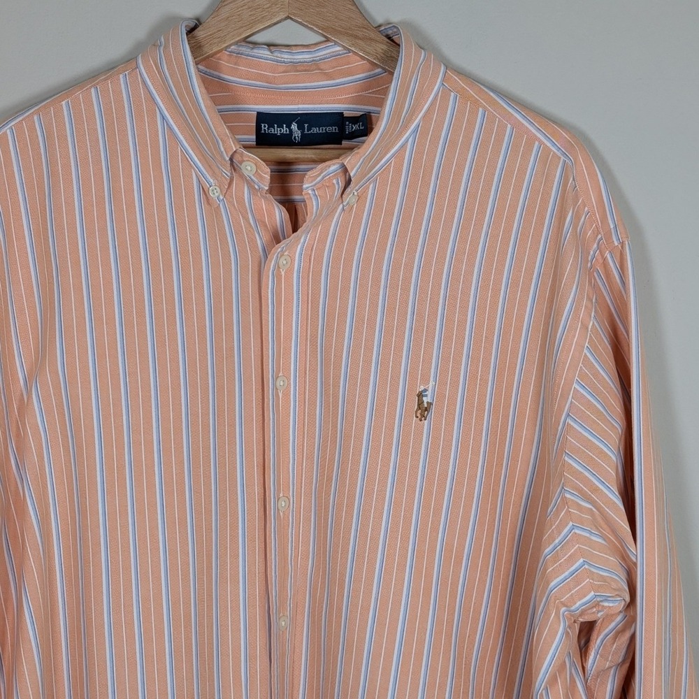 Ralph Lauren Mens XXL Classic Fit Orange Blue Striped Oxford Button Down Shirt